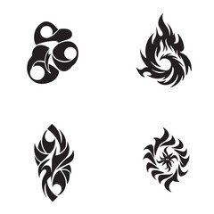 Fototapeta premium Collection of four abstract decorative silhouette designs in black and white on a white background