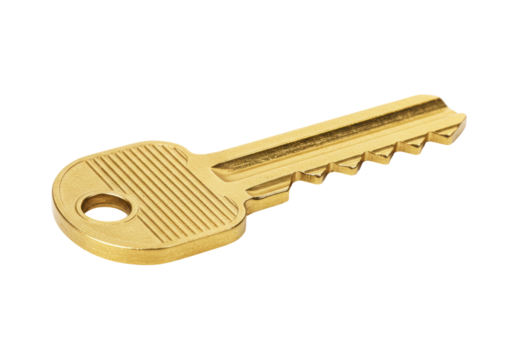 Isolated Simple Gold Key with Grooves