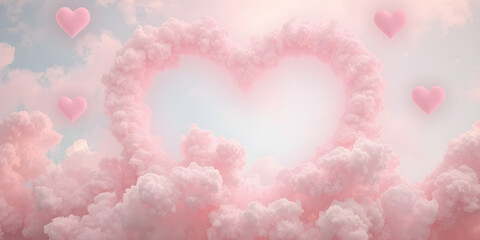 Pink clouds in shape of hearts. Romantic and dreamy atmosphere. Valentine's day concept.