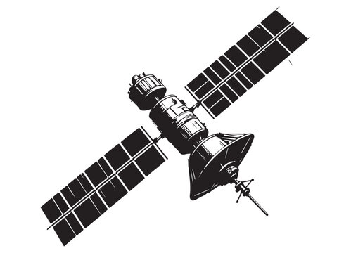 black and white satellite in space clip art preview