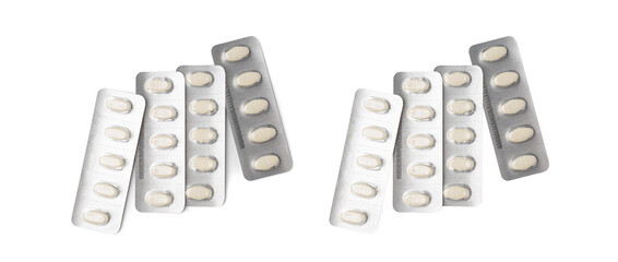 Pill Blister Isolated, Silver Medicine Capsule Package, Drugs Packaging, Pill Pack, Pharmacy Box,...