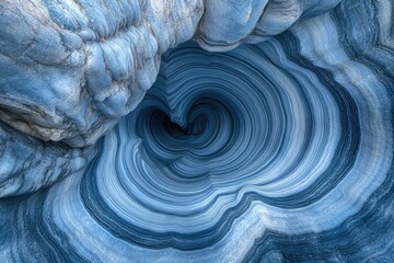 Striking swirling blue rock formation, a mesmerizing natural abstract art piece.