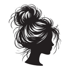 Messy Bun Hairstyle Silhouette Illustration for Fashion and Beauty Projects