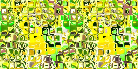 Abstract blotched random mosaic shape square seamless border pattern. Dense grungy mottled effect fabric texture design with tileable banner print. For speckled impressionism style ribbon trim edge.