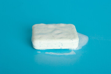 White Soap Bar Isolated, Body Care Cosmetic, Fruit Soapy Detergent, Solid Shampoo, Glycerin Soap