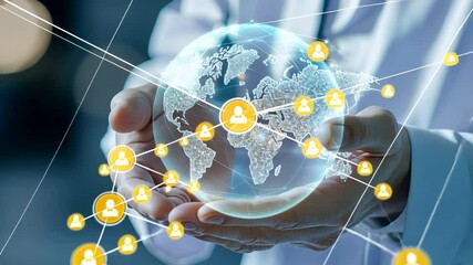 Global networking concept with hands holding digital earth and connections. - Powered by Adobe