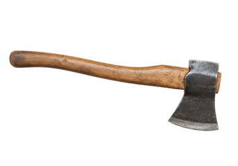 Isolated Antique Axe with Wooden Handle