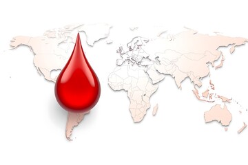 Global Healthcare Awareness with Realistic Blood Drop and Map
