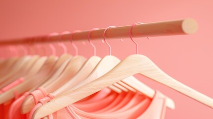 Pink clothing rack, coral tops, studio backdrop