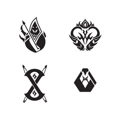 Collection of unique black silhouette logo designs for creative branding and decorative purposes