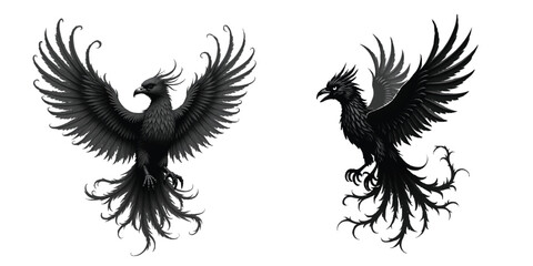 Dark Phoenix Bird Vector Illustration – Mythical Gothic Flying Creature for Tattoo and Fantasy Design. 