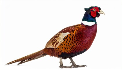 Male european common pheasant phasianus colchicus isolated on white background