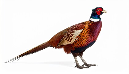 Male european common pheasant phasianus colchicus isolated on white background