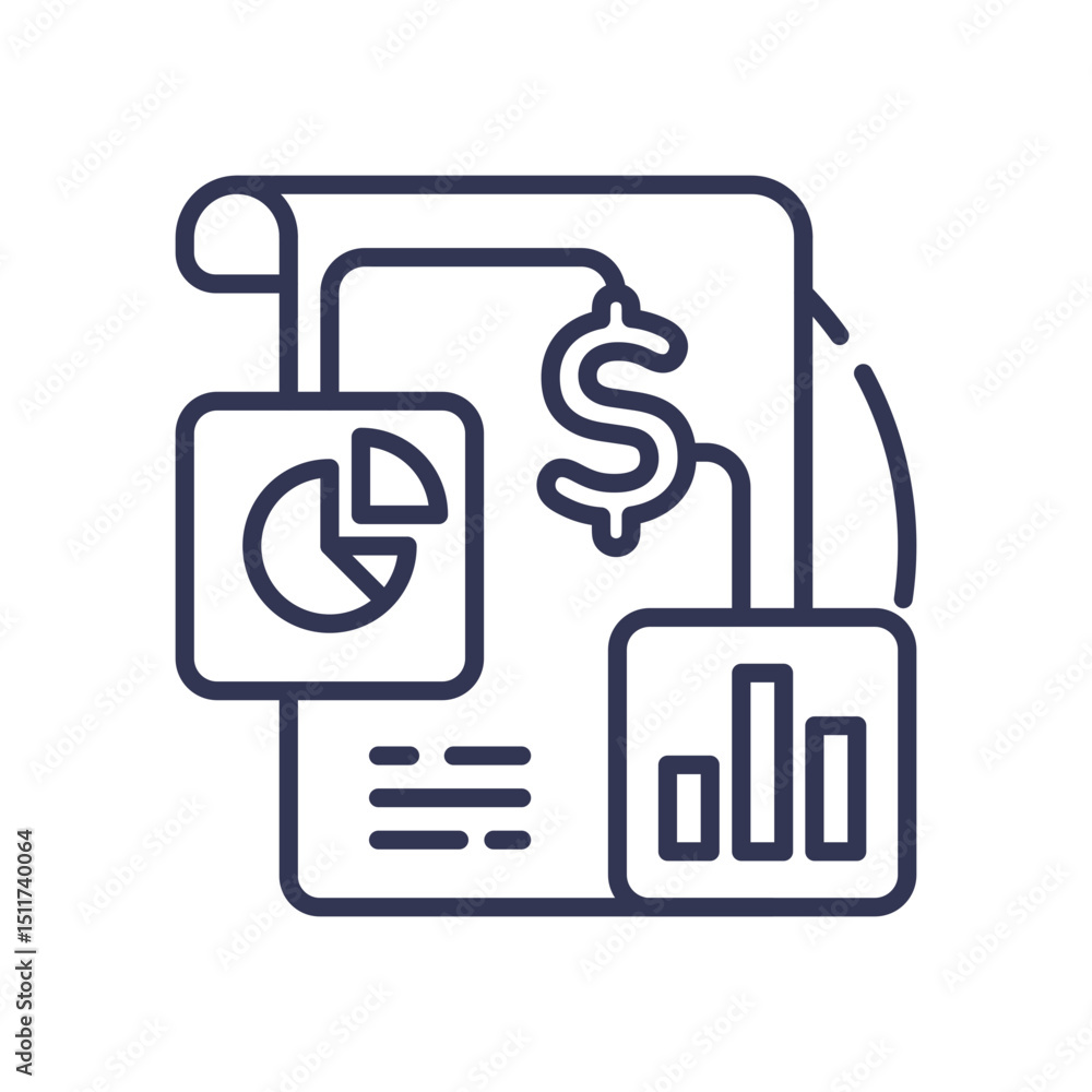 Aufkleber financial report with charts and dollar sign, symbolizing data-driven insights.