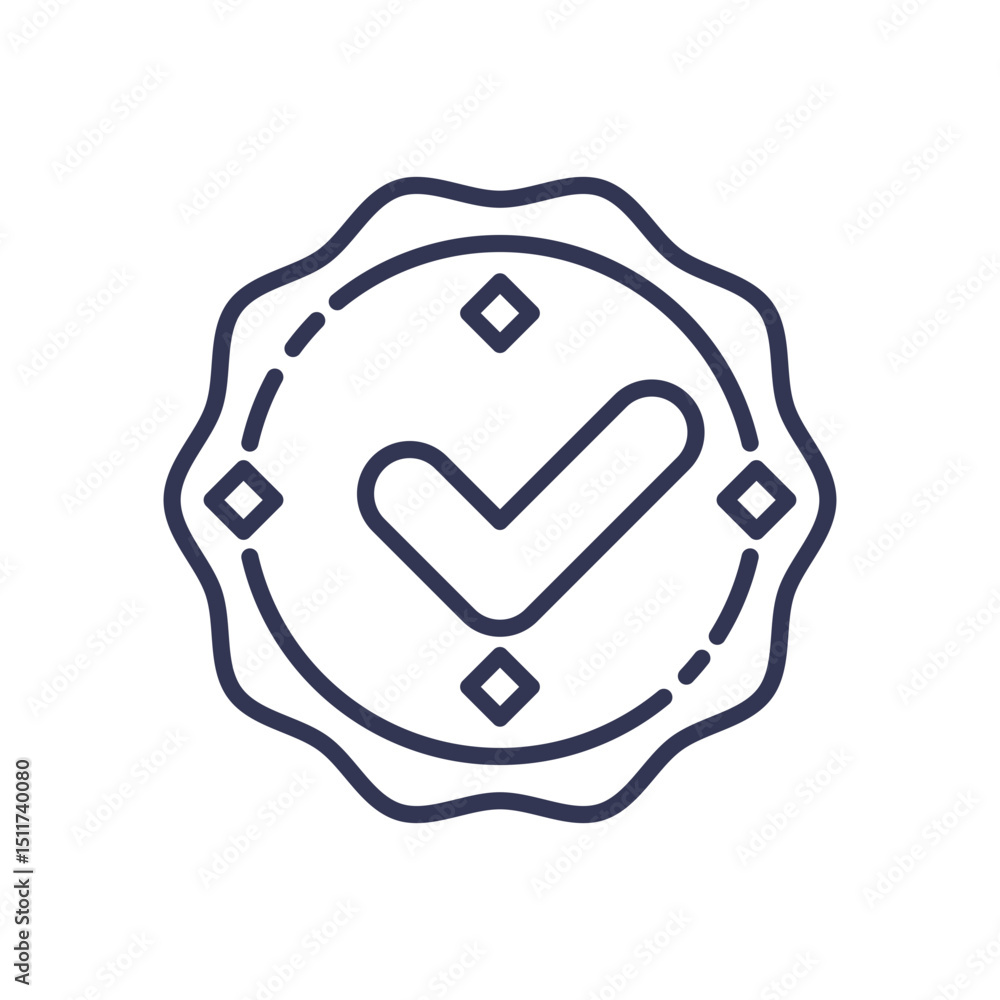 Poster a checkmark badge symbolizing approval and quality assurance.