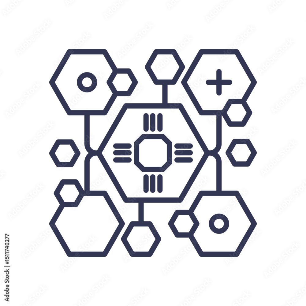 Poster hexagonal network symbolizing interconnected agents in collaboration.