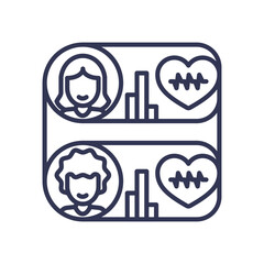 Icons of people, heartbeats, and charts symbolize health tracking and data analysis.