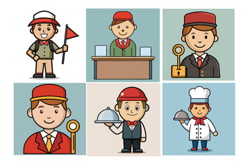 Six hotel and accommodation building illustrations