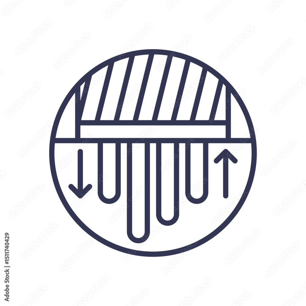 Poster circular icon with arrows and lines symbolizing regulation and stability.