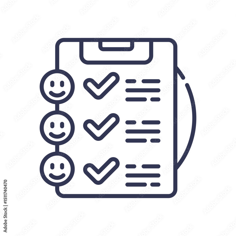 Aufkleber checklist with smiley faces and checkmarks symbolizing satisfaction monitoring.