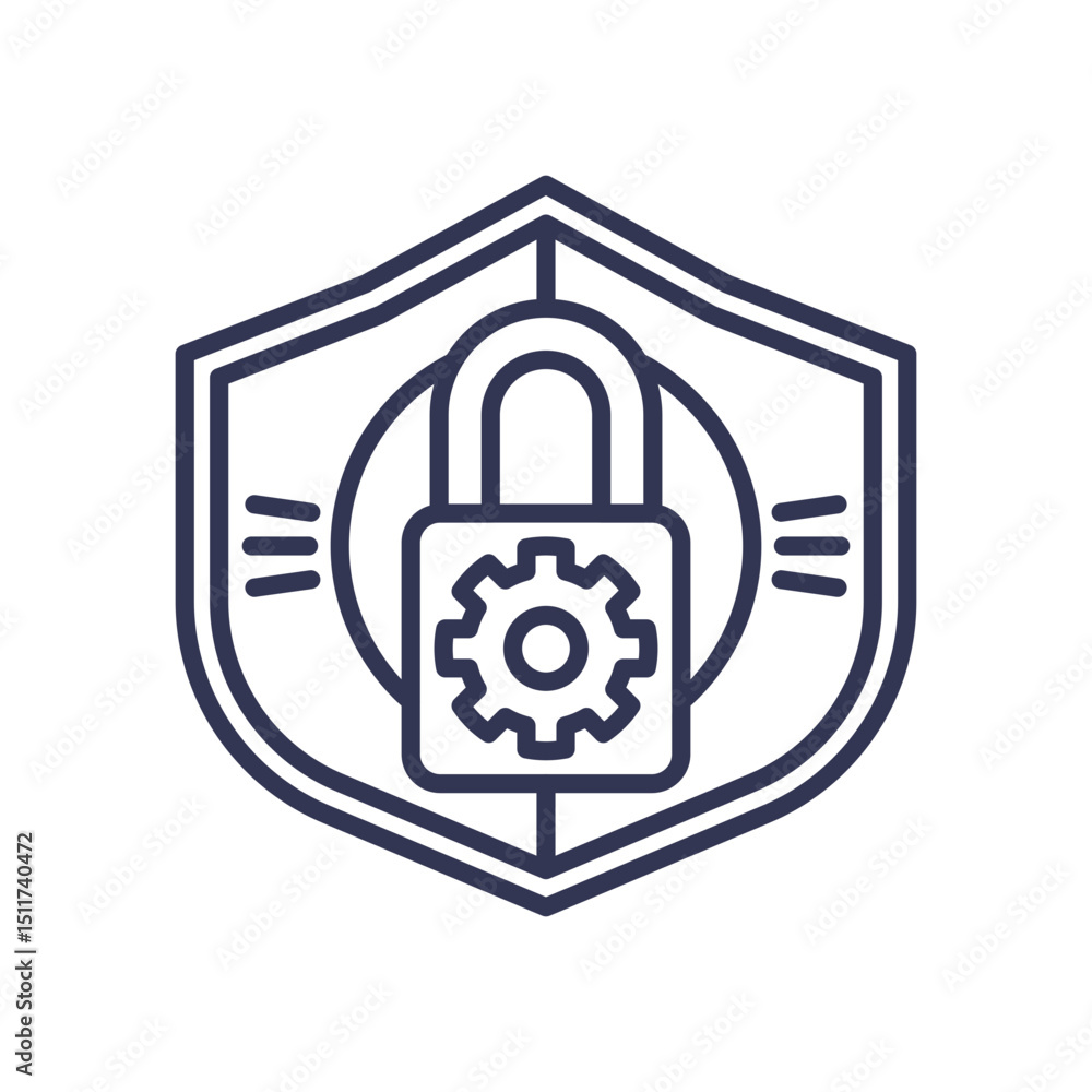 Poster shield with padlock and gear symbolizes automated it security.