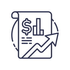 Illustration of financial growth with a dollar sign, bar chart, and upward arrow.