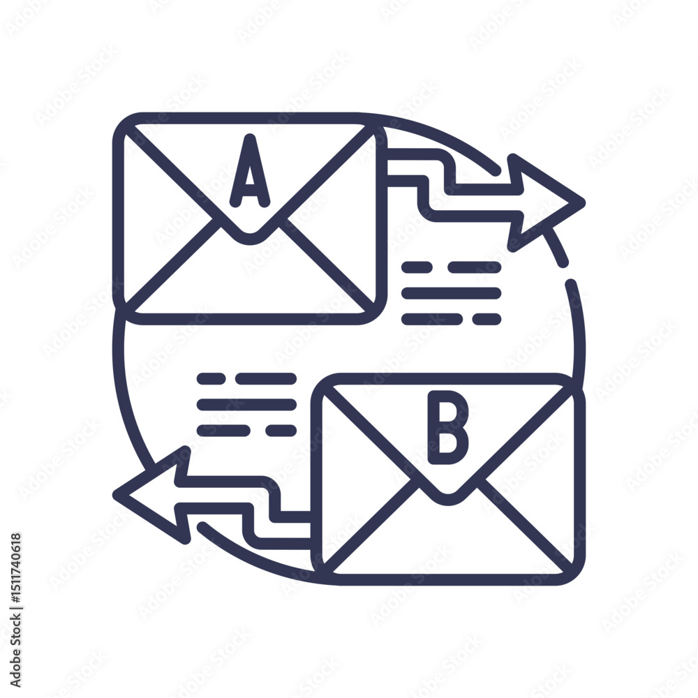 Poster two envelopes labeled a and b with arrows, symbolizing ab testing.