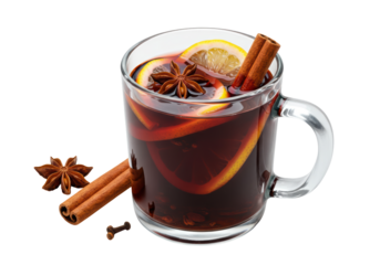 Isolated Festive Mug of Mulled Wine with Spices and Citrus