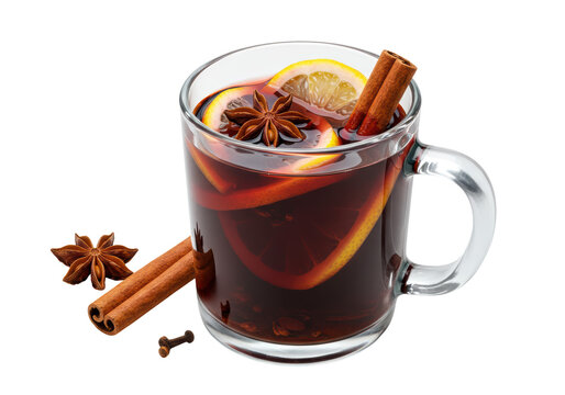 Isolated Festive Mug of Mulled Wine with Spices and Citrus