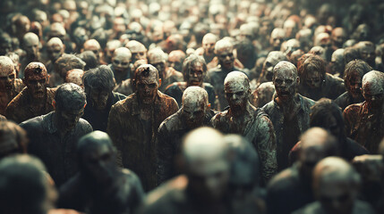Obraz premium Zombie horde zombie apocalypse scene generative AI