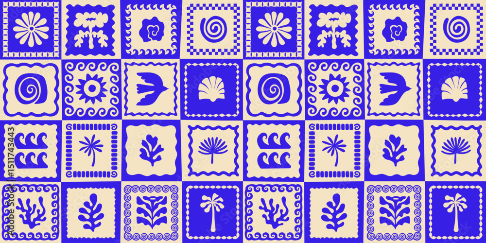 Poster vector hand drawn seamless pattern graphics with silhouette summer and vacation illustrations, print