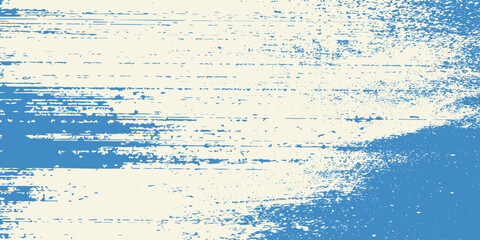 Grunge grainy blue brush stroke with spray texture. Hand drawn distress damaged vintage banner with zigzag bold line. Rough thick brush stroke texture. Spray paint effect vector background.