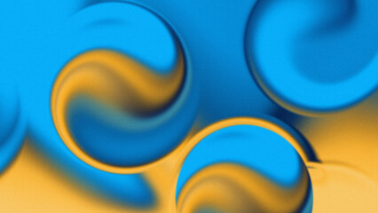 Liquid background. Modern abstract design, dynamic circles, amazing combination of bright blue and bright yellow. Ideal for digital backgrounds, wallpapers, etc
