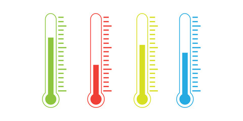 Temperature vectors icons set in filled and strokes on white background