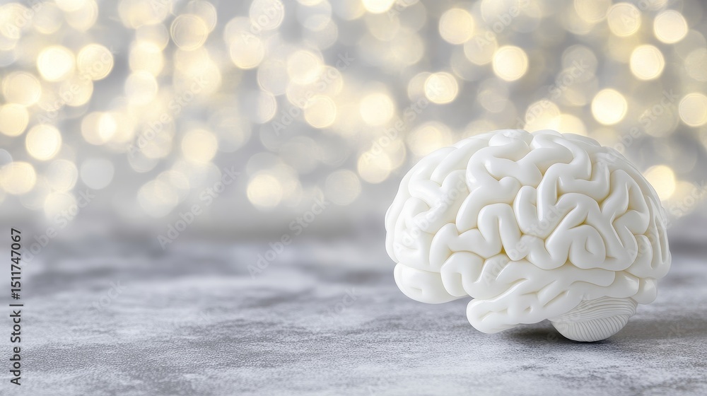 Poster three dimensional brain model on soft focused abstract backdrop with copy space for educational use