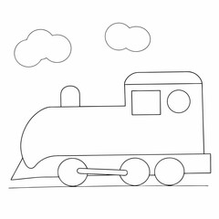 Train coloring page simple and minimal line art illustration on white background