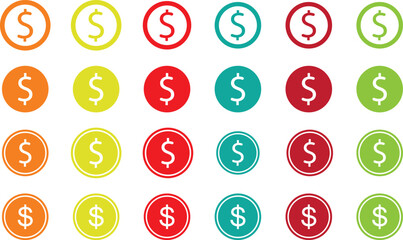 Colorful Dollar Icons Set &ndash; Flat Design Money Bag and Coin Symbols.