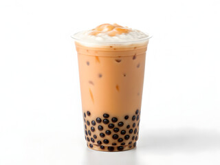 classic milk tea with creamy foam top and dark tapioca pearls brown sugar boba transparent background for food branding 80713358 1