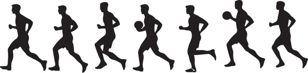 Obraz premium Silhouettes of man and woman playing sports with soccer and basketball action.