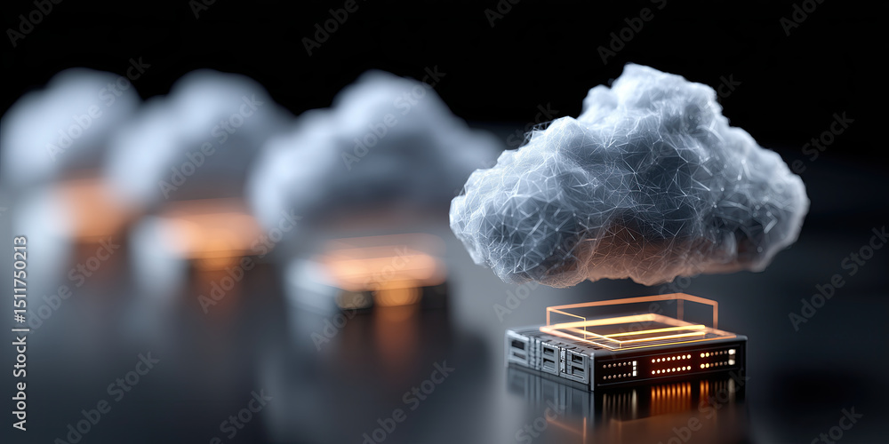 Poster cloud server technology digital futuristic glowing data network electronic cube