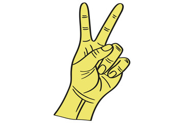 Yellow hand showing peace sign vector illustration