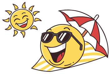 Cool emoji face with sunglasses summer vector illustration
