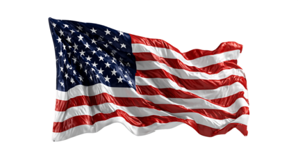 Waving American Flag on Transparent Background, PNG