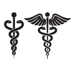 Simple black and white caduceus medical symbol illustration
