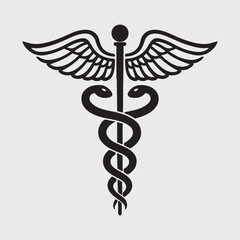 Minimalist black and white caduceus medical symbol illustration