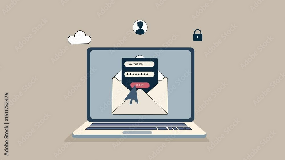 Aufkleber email login phishing by hacker concept. laptop screen with an open email containing a suspicious log