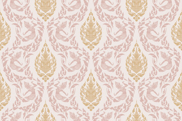 seamless traditional Thai art pattern in damask style motifs suitable for wallpaper, cloth, curtain, textile, tile and fabric design isolated illustration vector archive EPS file.