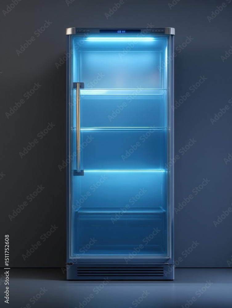 Poster frosty glass door fridge with glow effects creating a minimal yet striking design in a modern kitche