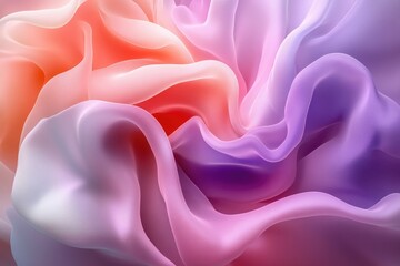 Fototapeta premium Abstract image of flowing fabric in shades of pink, purple, and orange. Soft, dreamy texture.