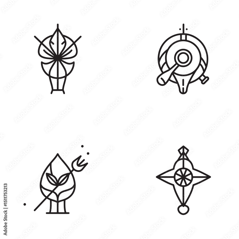 Poster minimalist black and white line art icons representing nature and abstract concepts